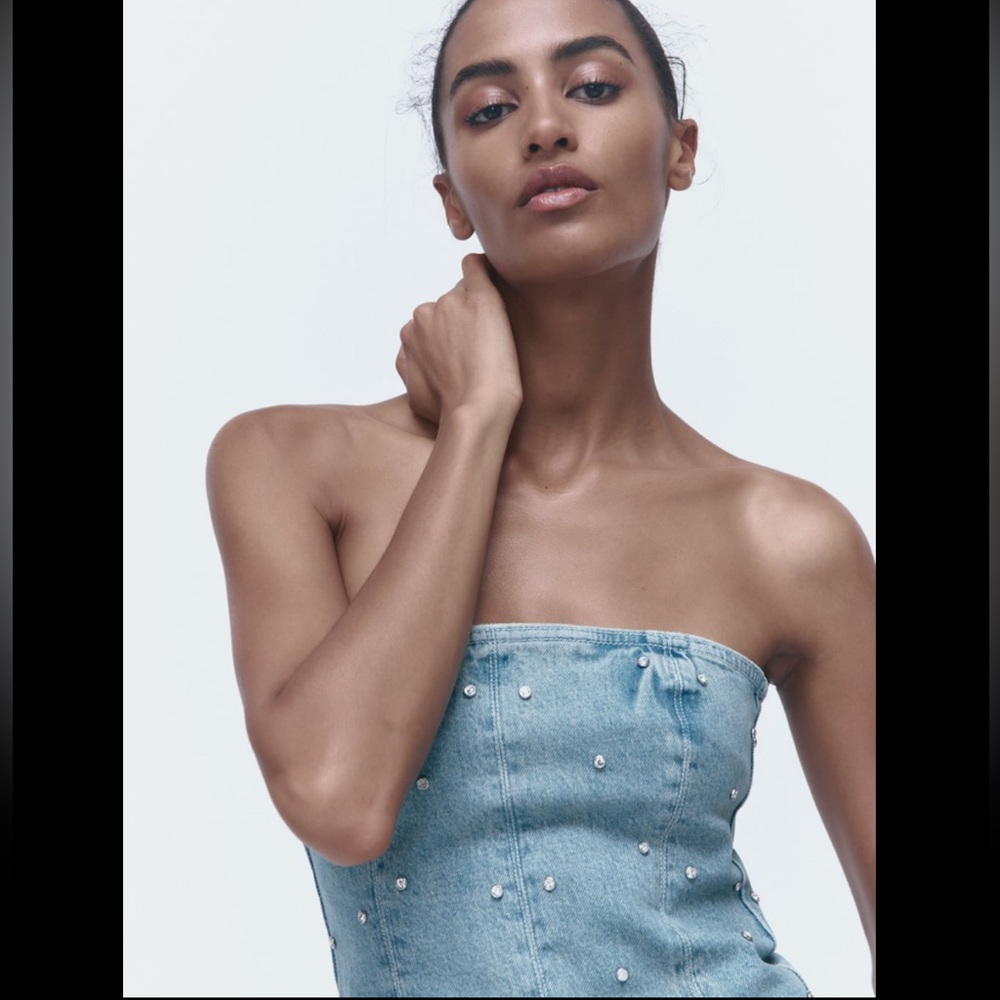 Zara Limited Edition Denim Rhinestone Corset Top